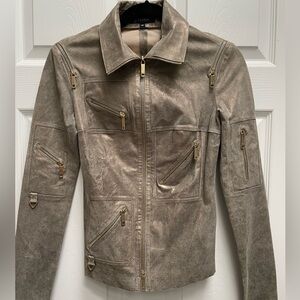 Jitrois Leather Jacket Taupe/Gold Size 38
